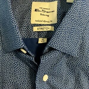 BEN SHERMAN Tailored Skinny Fit Stretch Blue Floral Long Sleeve Shirt 15 32-33